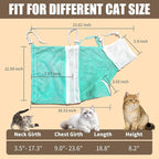 Cat Shower Bag with Removable Hood - Green Mesh Cat Bathing Bag for Stress-Free Bath, Nail Clipping & Grooming, Comfortable Cat Washing Bag