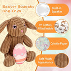 Stuffed Dog Toys Easter Rabbit Dog Toy, Squeaker Plush Dogs Toy with Crinkle Paper, Interactive Durable Puppy Chew Toy Pet Easter Toy with Egg for Small and Medium Dogs