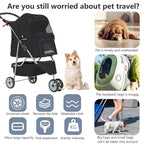 FDW Pet Stroller 3-Wheel Durable Foldable Cat Dog Stroller with Washable Liner Storage Basket Cup Holder,Black