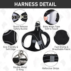 GAMUDA Small Dog Harness Collar and Leash Set, Step in No Chock No Pull Linen Fabric Soft Mesh Dog Vest Harnesses Reflective for Dogs Puppy Cats Kitten Rabbit (Black, XL)
