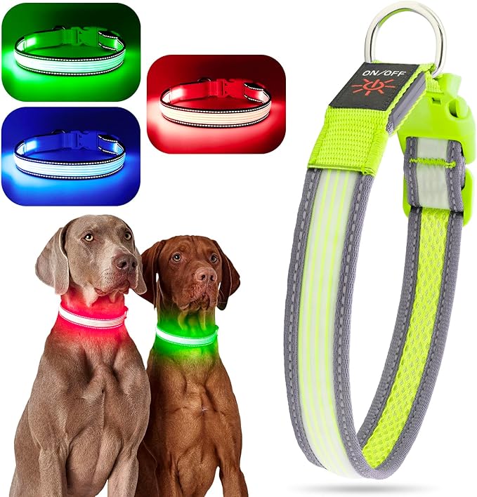 YFbrite Full Adjustbale LED Dog Collar, Full Illuminated Light up Dog Collars, Reflective Dog Collar Light Glowing in The Dark for All Dogs Safety (Small, Green-2)