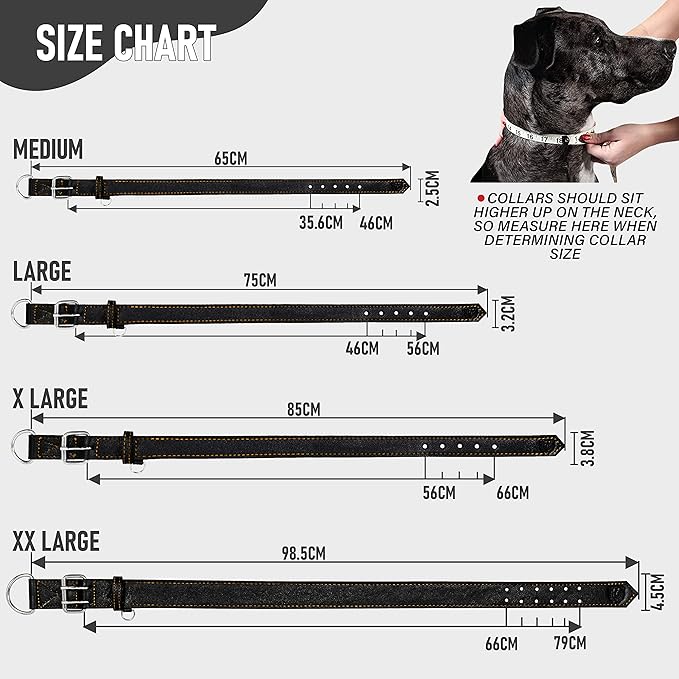 Riparo Dog Collar - Genuine Leather Dog Collars - Heavy Duty Dog Collar for Medium Large and Extra Large Dog Breeds (XXL: 1.75” Wide for 26” - 31” Neck, Black/Orange Thread)