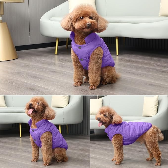 2 Layers Fleece Lined Warm Dog Jacket for Winter Cold Weather,Soft Windproof Large Dog Coat,Purple XXXL