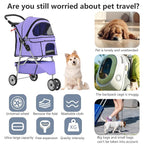 FDW Pet Stroller 3-Wheel Durable Foldable Cat Dog Stroller with Washable Liner Storage Basket Cup Holder,Purple