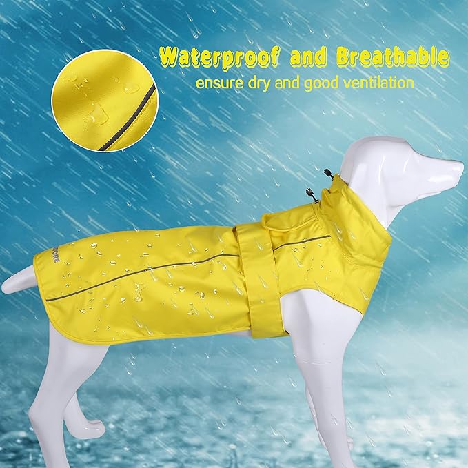 Adjustable Waterproof Dog Raincoat for Dogs,Lightweight Pet Rain Jacket Puppy Clothes with Reflective Strip for Small Medium Large Dogs (Yellow, Small)