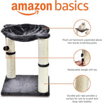 Amazon Basics Cat Condo Tower with Hammock Bed and Scratching Post,Easy to Assemble,Plush Hammock,Interactive Hanging Ball, Durable Sisal Scratch Posts for Indoor Cats, 15.8 x 15.8 x 19.7 Inches, Gray