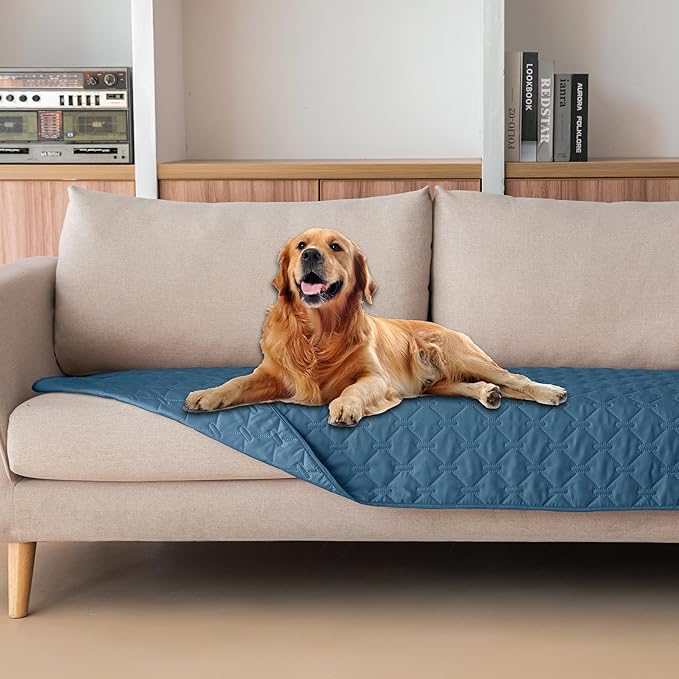 gogobunny 3X Stronger Waterproof Pet Blanket, Scratch Proof Furniture Protector for Dogs Cats, Reversible Cover 30x90 Inch, Dark Blue