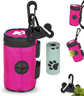 Dog Waste Bag Dispenser Pet Poop Bags Holder for Doggie Waste Bags Dispensers Soft Fabric Zipper Small Doggy Puppy Pouch for Leash Accessory Attachment with Carrier,Paw Print, No-XYBpink