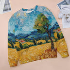 Long Sleeve Shirts for Women Cat Oil Painting Shirt 3D Graphic Sweatshirts Fall Pullover Crewneck Vintage Boho Tops