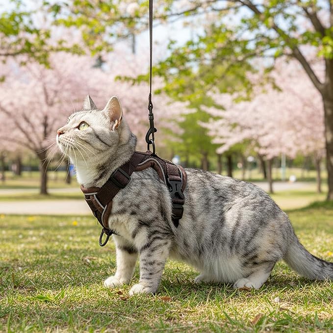 Cat Harness and Leash Set Escape Proof Tactical Small Kitten Harness Emotional Support Cat Vest, Brown, S