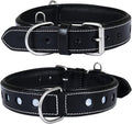 Genuine Leather Dog Collar, Reflctive Collar for Extra Large Dogs, Black | Full Grain, Heavy Duty, Comfortable, Soft Padded, Strong | (X-Large (Fit Neck Size 22"-26"), Raven)