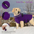 Dogcheer Dog Coat with Harness, Waterproof Dog Jacket Adjustable Pet Winter Coat with Zipper, Christmas Puppy Snow Jacket Fleece Sweater for Small Medium Large Dogs - Purple L