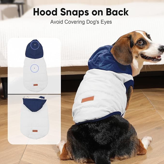Fleece Lining Extra Warm Dog Hoodie in Winter for Large Dogs Jacket Pet Coats with Hooded,Beige and Blue XXL