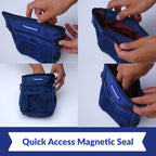 Dog Treat Pouch, Durable Oxford Polyester, No-Spill Magnetic Closure, Treat Pouches for Pet Training with Metal Clip, Waist Belt, Adjustable Strap, Poop Bag Dispenser (Navy Blue)