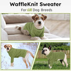 Queenmore Turtleneck Long Sleeve Knitted Sweater with Check Pattern, Fall Winter Warm Sweaters for Small to 3XL Dogs & Cats, Green