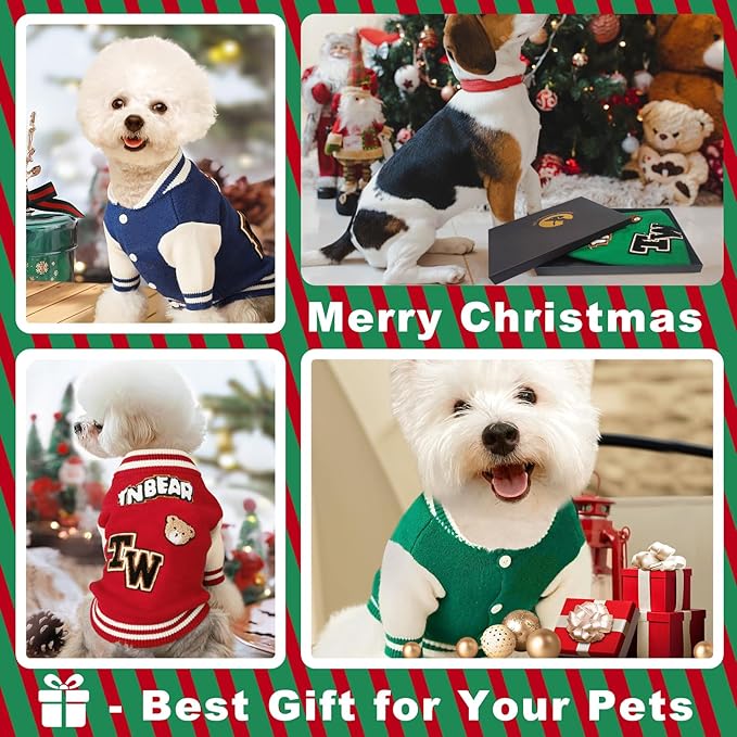 Small Dog Sweater Sweatshirt Cute Puppy Sweaters - Winter Red Warm Knitted Bear Design for Puppies(L)