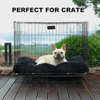 Bedfolks Waterproof Crate Pad, Plush Faux Fur Dog Bed With Removable Cover for Medium Dogs, Fluffy Washable Kennel Bed 29"x21", Black