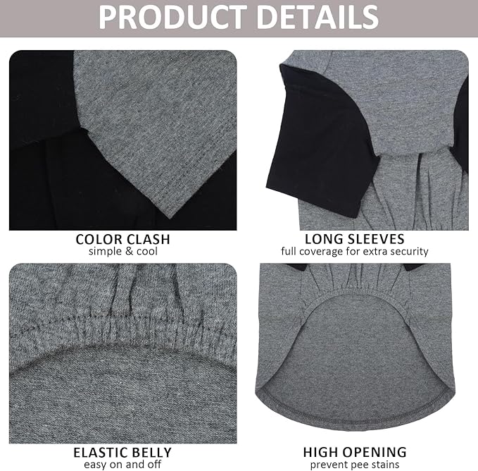 2 Pack X-Large Dog Shirts - Breathable Lightweight Basic Tees, Durable Moisture-Wicking Clothes for Beagle, Bullmastiff, Sleep Hot Summer Day Outdoor Activities, Travel, Seaside, GreyBlack