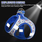 GAMUDA Small Dog Harness Collar and Leash Set, Step in No Chock No Pull Soft Mesh Adjustable Dog Vest Harnesses Plaid Reflective for Dogs Puppy Cats Kitten Rabbit (Blue Flower, XL)