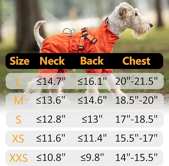 Mile High Life Waterproof Dog Raincoat, Full Coverage Small Dog Rain Coat with Harness, Adjustable 4 Legs Puppy Rain Jacket with Reflective Strip and Elastic Cuffs (Orange, M Back Length 14.6")