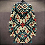 Mens Aztec Print Hoodie Heavyweight Cotton Fleece Jacket Zip Up Warm Long Sleeve Hooded Winter Midi Coat