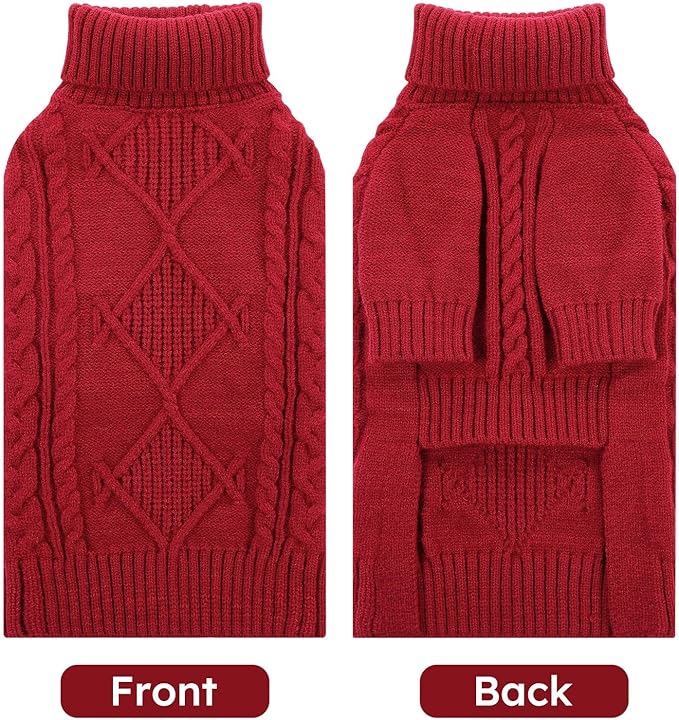 ASENKU Knitted Dog Sweater, Pullover Big Thermal Dog Winter Sweater, Turtleneck Doggy Sweaters for Large Medium Dogs Boy Girl,Warm Pet Sweatshirt for Maltese,Mini Dachshund,M