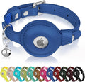 OOPSDOGGY Cat Collar for AirTag Holder, Leather Kitten Collars with Elastic Strap & Bell, Non Breakaway Adjustable Small Pet Collars for Indoor & Outdoor for Boy, Girl (Blue)