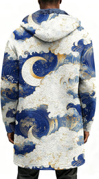 Mens Long Cardigan Hoodies Full Zip Fleece Lined Jackets Fashion Knitted Color Block Hooded Coat with Pockets