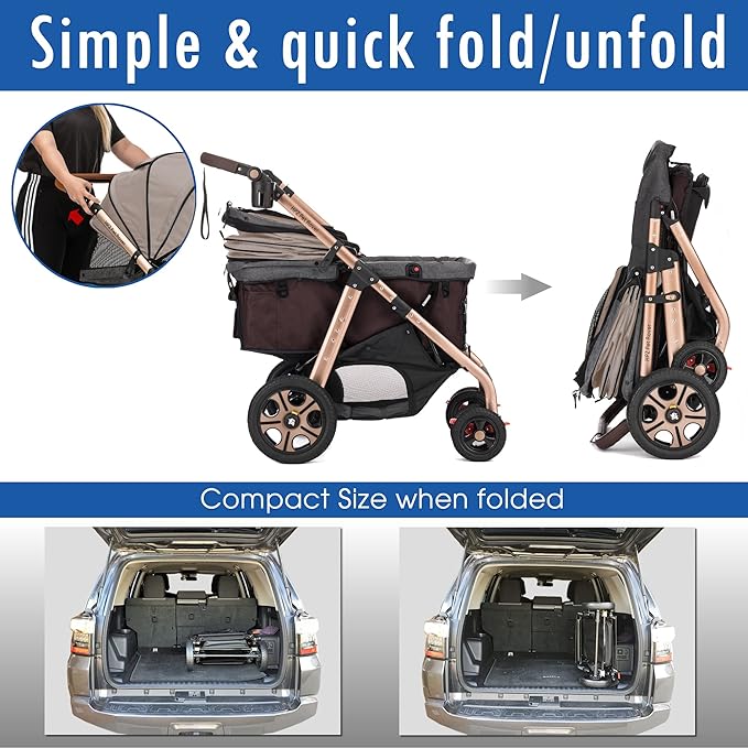 HPZ Pet Rover Titan-HD Premium Super-Sized Dog/Cat/Pet Stroller SUV Travel Carriage/w Access Ramp/100Lbs Capacity/Pumpless Rubber Wheels/Aluminum Frame for Small, Med, Large, XL Pets (Taupe)
