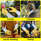 HANDLANDY Rose Gloves for Men & Women, Long Leather Gardening Gloves Thorn Proof, Best Garden Gifts & Tools for Gardener (Yellow-beige, Large (Pack of 1))