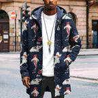 Mens Long Cardigan Hoodies Full Zip Fleece Lined Jackets Fashion Knitted Color Block Hooded Coat with Pockets