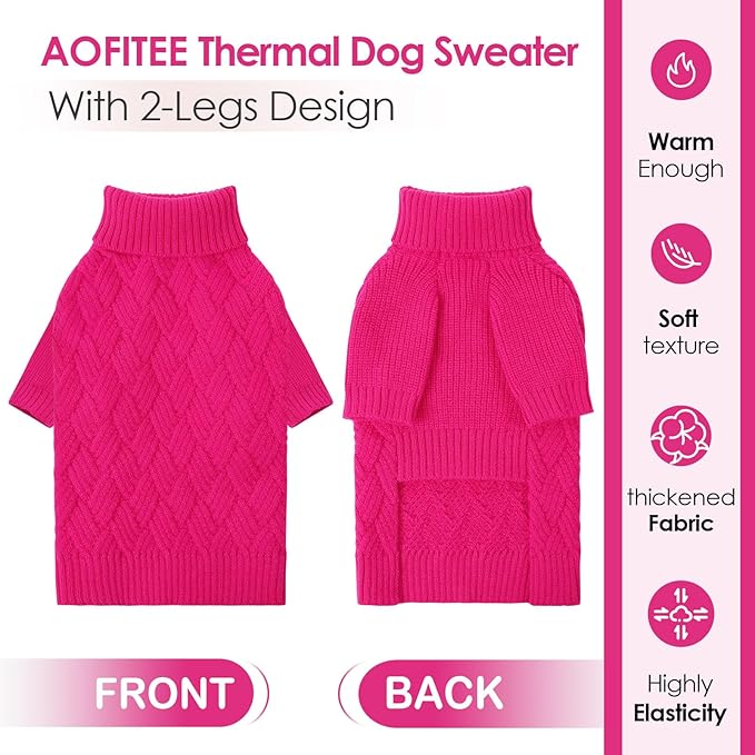 AOFITEE Dog Sweater, Warm Dog Sweaters for Large Dogs, Soft Dogs Christmas Sweater, Turtleneck Girl Pet Pullover, French Bulldog Sweaters, Female Pet Sweatshirt Knitwear for Winter Fall (Rose Red)