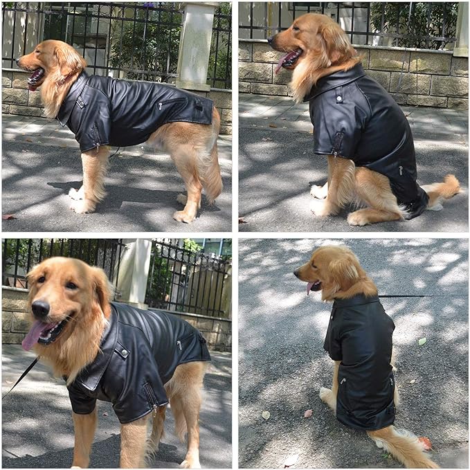 Lovelonglong Cool Dog Leather Jacket, Warm Coats Dogs Windproof Cold Weather Coats for Large Medium Small Dogs, Toy Poodle Clothing Black XS