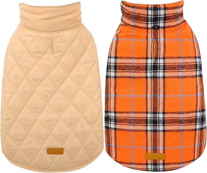 Kuoser Waterproof Dog Coat, Reversible Dog Jacket for Small Dogs, Adjustable Durable Doggie Winter Coat Warm Cozy Puppy Cold Weather Apparel from Small to Large Breed, Orange S