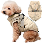 Dog Jacket with Harness,Fleece Lined Warm Puppy Coat for Winter,Soft Windproof Large Dog Vest,Khaki XXXL