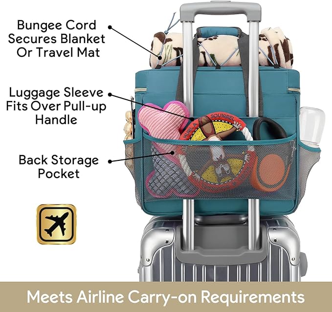 Dog Travel Bag for Traveling| Week Away/Overnight Dog Travel Accessories with Multi-Function Pockets|Pet Travel Set for Dog and Cat|Ideal Dog Diaper Bag and Dog Travel Kit(Sea Blue)
