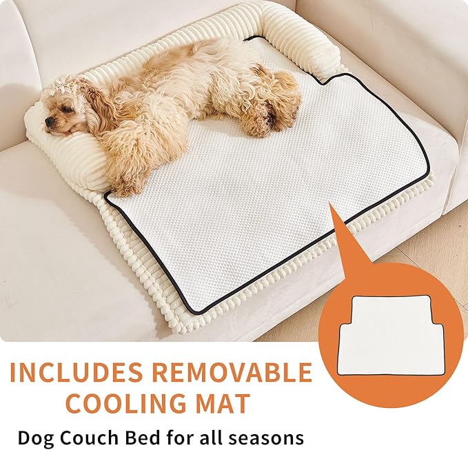 HAOMAIJIA Dog Couch Bed for Large Dogs, Non Slip Pet Couch Covers for Sofa Thick Soft Washable Dog Couch Cover Protector All Seasons Universal Dogs and Cats Bed Mat (Off White, Large)