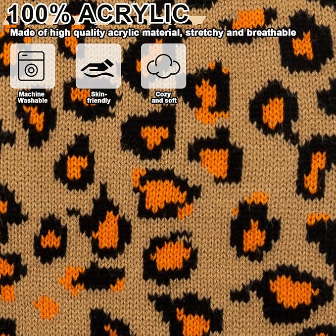 Mihachi Winter Warm Cat Sweater Turtleneck Puppy Pets Sweater Knit Vest Fashion Leopard for Cats Puppy Small Animals Brown Large