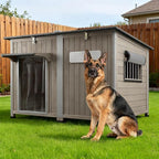 55"L Dog House Outdoor Large Breed Extra XL Wooden Dog House with Weatherproof Asphalt Roof, All-Around Iron Frame, Removable Floor, Openable Top Roof, Air Vents Window for Medium to Large Dogs