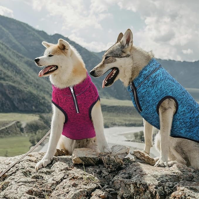 ROZKITCH Dog Sweater for Extra Large Giant Breeds, Knit Fabric & Fleece Vest for Winter Fall Outdoor Hiking Walking Playing Indoor Sleeping Half Zipper Closure, Reflective All Seasons Blue 4XL