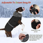 Dogcheer Warm Dog Coat, Waterproof Dog Jacket Christmas Puppy Winter Coat with Buckle, Reflective Adjustable Pet Snow Jacket Turtleneck Fleece Sweater for Small Medium Large Dogs - Black, 3XL