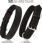 Riparo Dog Collar - Genuine Leather Dog Collars - Heavy Duty Dog Collars for Medium Large and Extra Large Dog Breeds (M: 1” Wide for 14” - 18” Neck, Black/Red Thread)