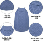 Mihachi Turtleneck Dog Sweater - Winter Coat Apparel Classic Cable Knit Clothes with Leash Hole for Cold Weather, Ideal Gift for Pet in New Year Grayish Blue ML