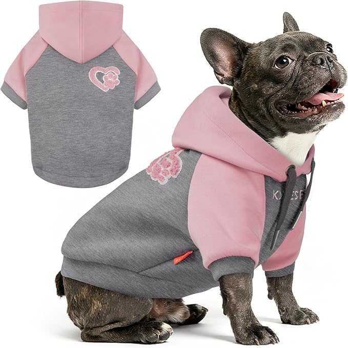 KYEESE Dog Hoodie Stretchy Dog Clothes for Small Dogs Comfort Cat Sweater Warm Pet Clothes Cat Coat with Leash Hole Soft Pet Sweatshirt with Drawstring Dogs Winter Coat for Cold Weather