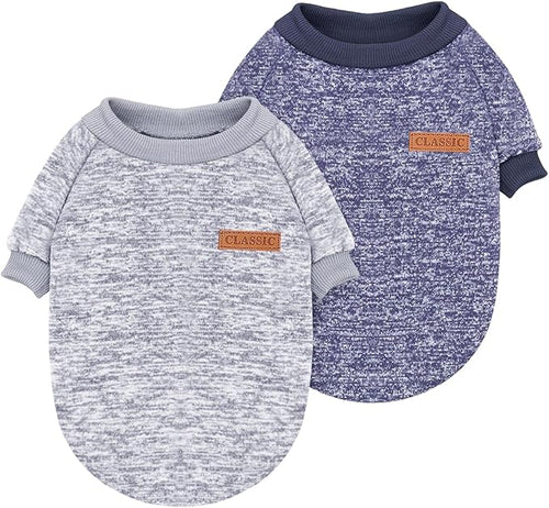 2 Pieces Pet Dog Classic Knitwear Sweater, Fleece Coat for Small,Medium Dogs,Warm Pet Dog Cat Clothes,Soft Puppy Customes for Chihuahua Yorkshire Tzu (Grey Navy,XL)