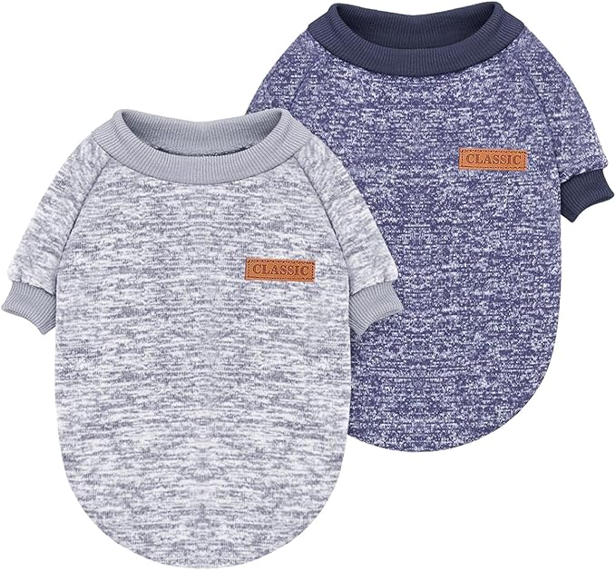 2 Pieces Pet Dog Classic Knitwear Sweater, Fleece Coat for Small,Medium Dogs,Warm Pet Dog Cat Clothes,Soft Puppy Customes for Chihuahua Yorkshire Tzu (Grey Navy,S)