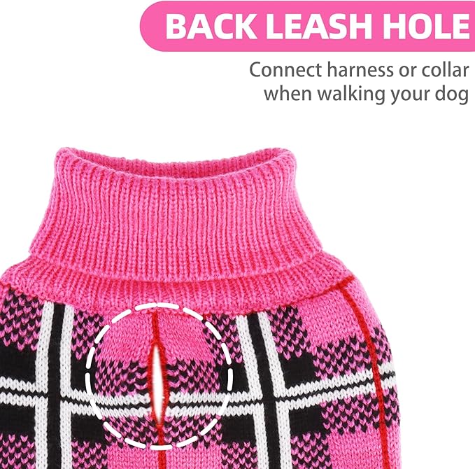 PUPTECK Dog Sweaters for Large Medium Small Dogs - Fall Classic Plaid Style Puppy Holiday Winter Coat Clothes Warm, Fuschia, ML