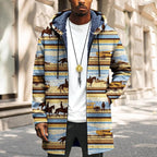 Mens Long Cardigan Hoodies Full Zip Fleece Lined Jackets Fashion Knitted Color Block Hooded Coat with Pockets