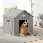Dog House for Outdoor & Indoor Use with Window, Waterproof Ventilated Kennel with Elevated Floor, Easy to Clean Shelter for Small Medium Large Dogs (Grey, 37.2" L x 40" W x 40" H)