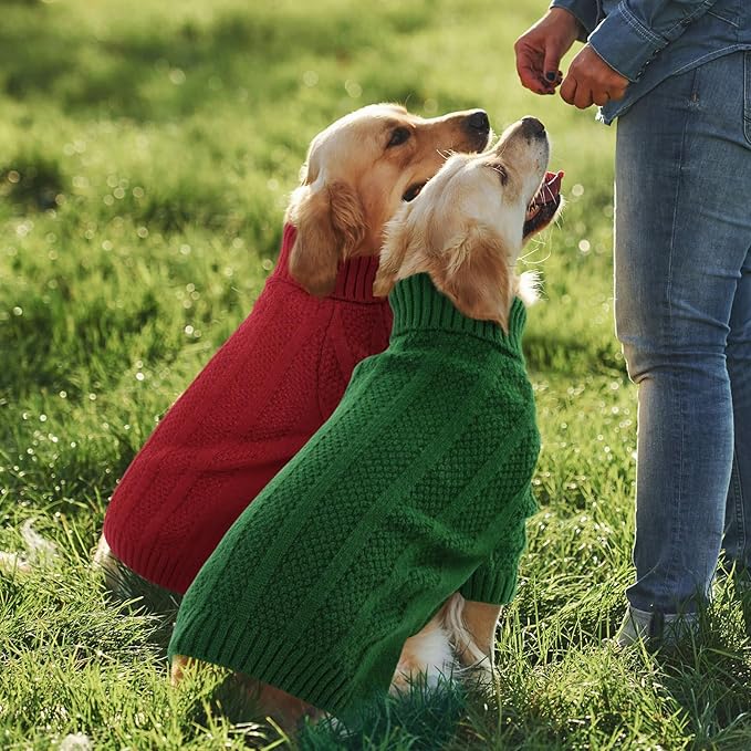 Queenmore XL Dog Sweater,Christmas Dog Sweaters for Extra Large Dogs Girl Boy,Warm Soft Fall Doggy Pullover Clothes,Turtleneck Knitted Pet Winter Apparel for Golden Retriever,Labrador(Green,XL)
